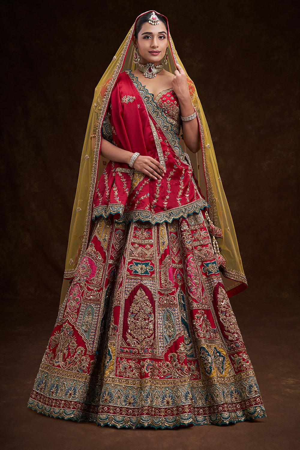 Red Raw Silk Bridal Lehenga with Multi-colour Zardozi Heritage Embroidery