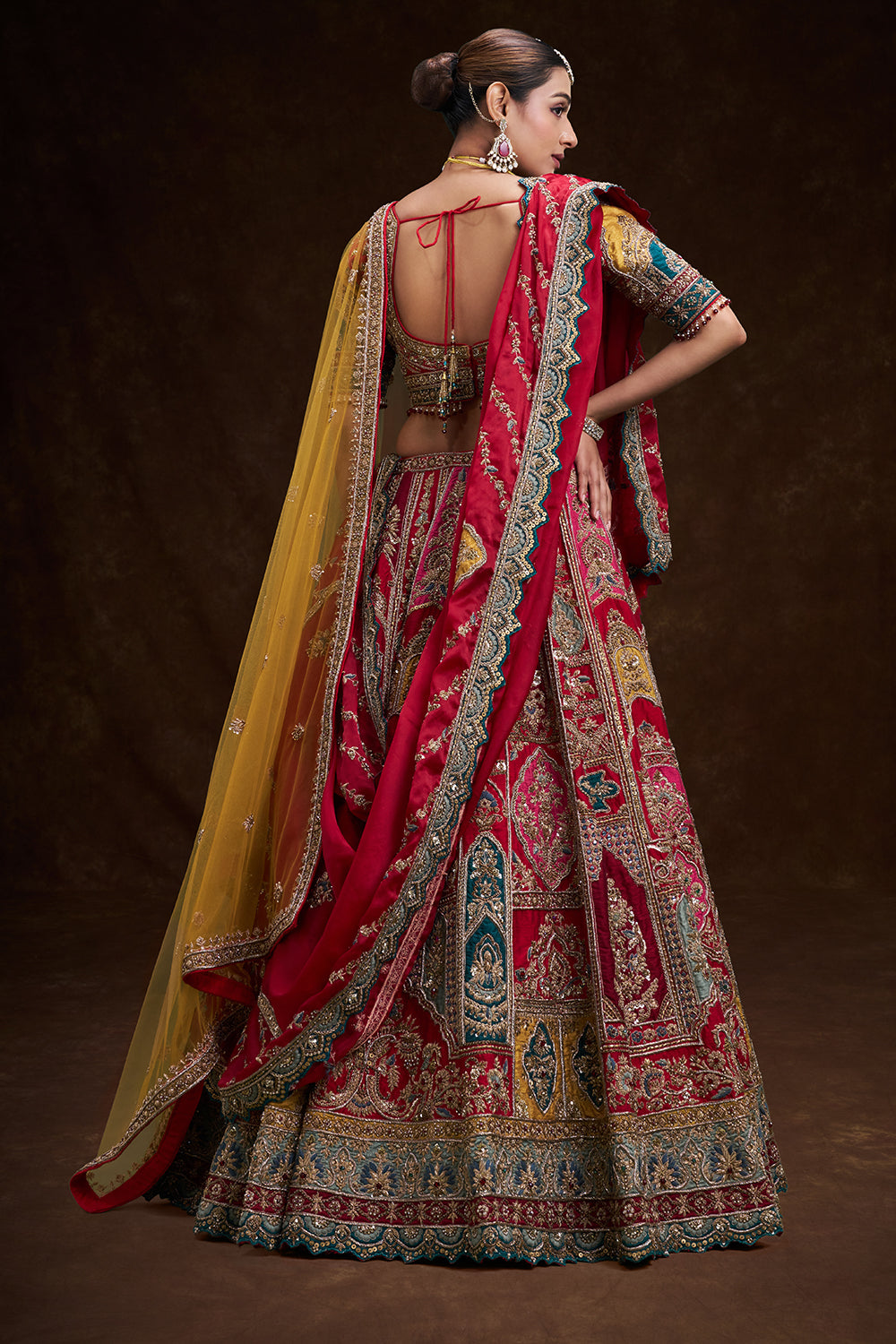 Red Raw Silk Bridal Lehenga with Multi-colour Zardozi Heritage Embroidery