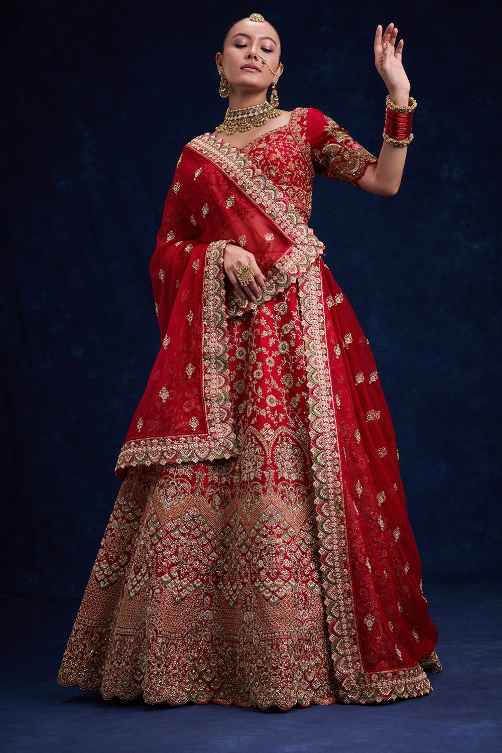 Red Raw Silk Bridal Lehenga with Pearl and Cutdana Work
