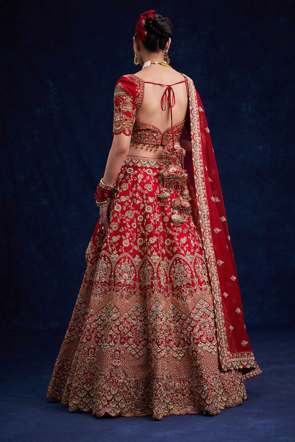 Red Raw Silk Bridal Lehenga with Pearl and Cutdana Work