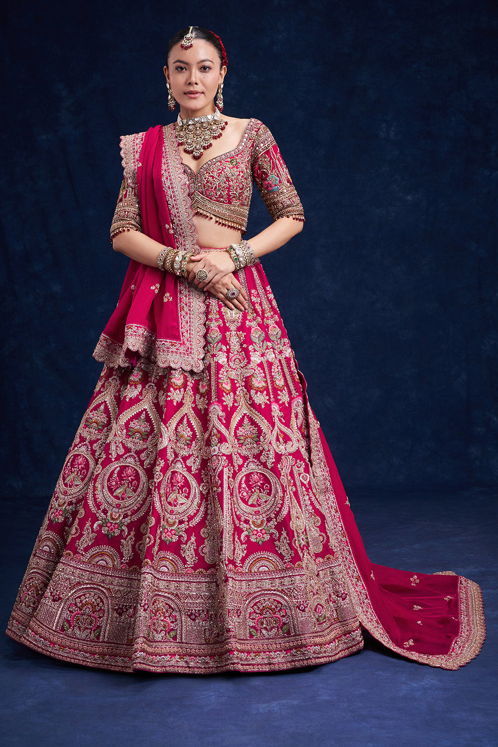 Red Raw Silk Bridal Lehenga with Pearl Cutdana and Resham Work