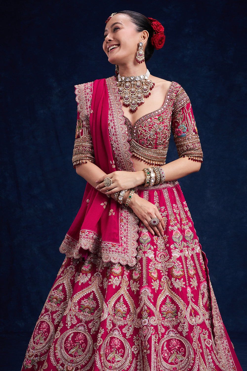 Red Raw Silk Bridal Lehenga with Pearl Cutdana and Resham Work