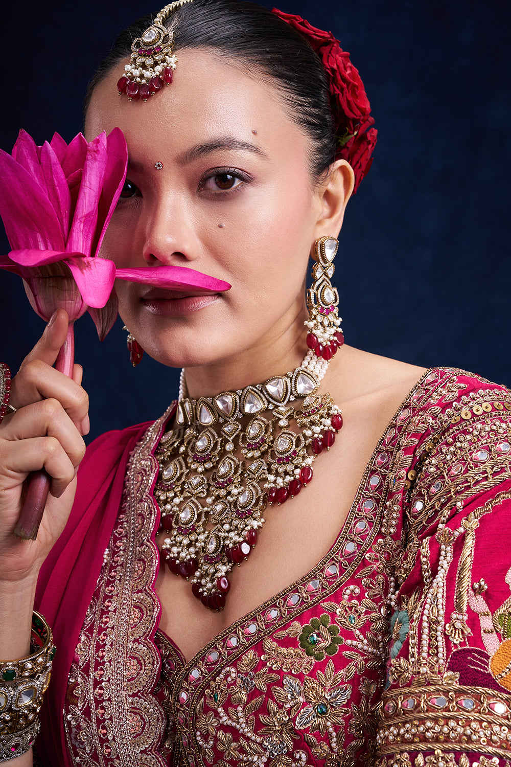 Red Raw Silk Bridal Lehenga with Pearl Cutdana and Resham Work