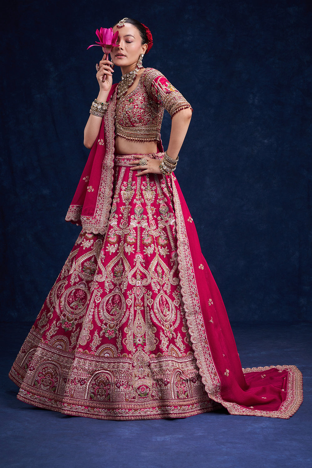 Red Raw Silk Bridal Lehenga with Pearl Cutdana and Resham Work