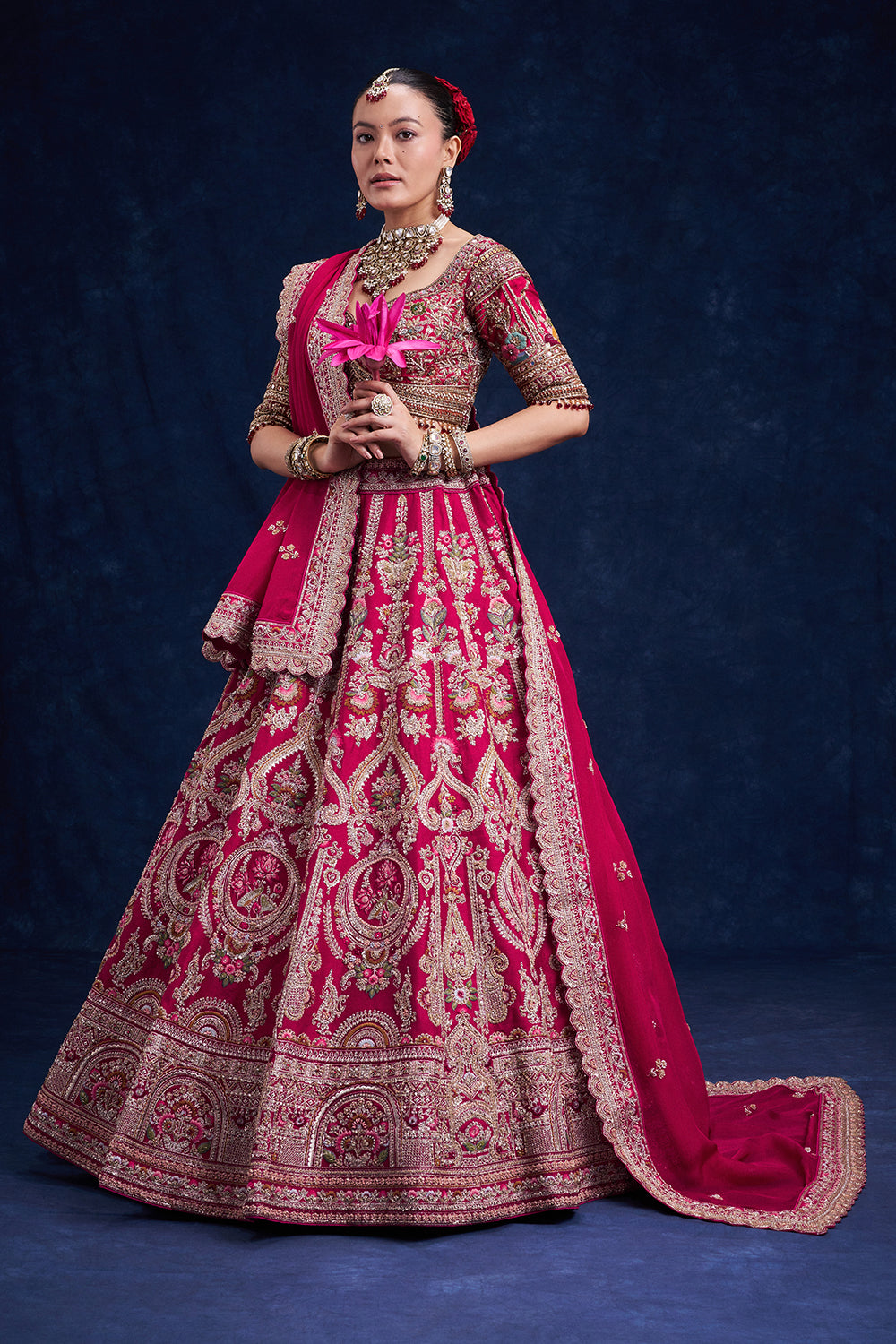 Red Raw Silk Bridal Lehenga with Pearl Cutdana and Resham Work