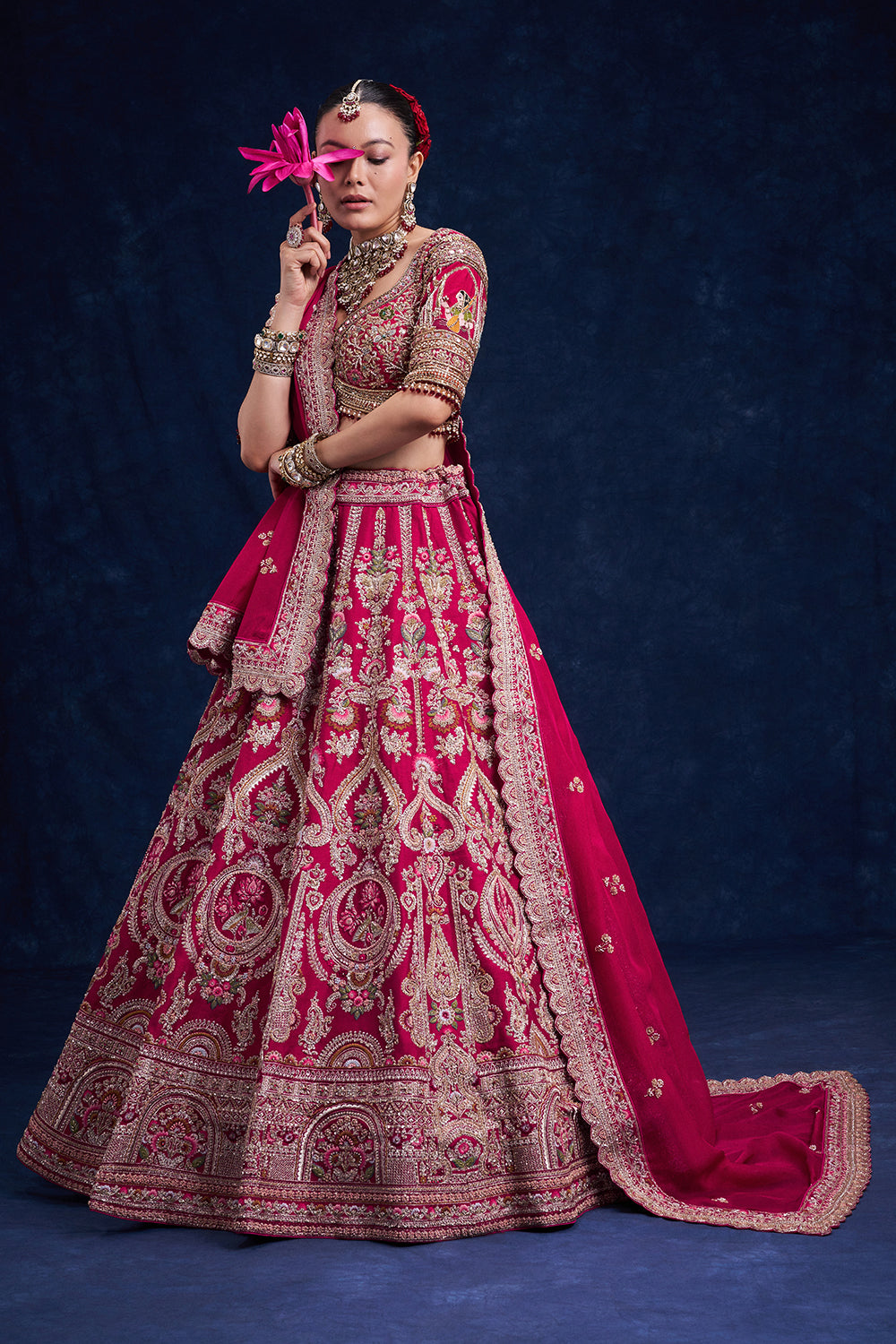 Red Raw Silk Bridal Lehenga with Pearl Cutdana and Resham Work