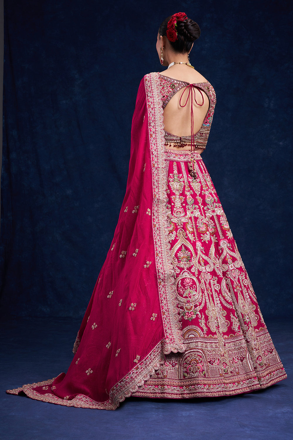 Red Raw Silk Bridal Lehenga with Pearl Cutdana and Resham Work
