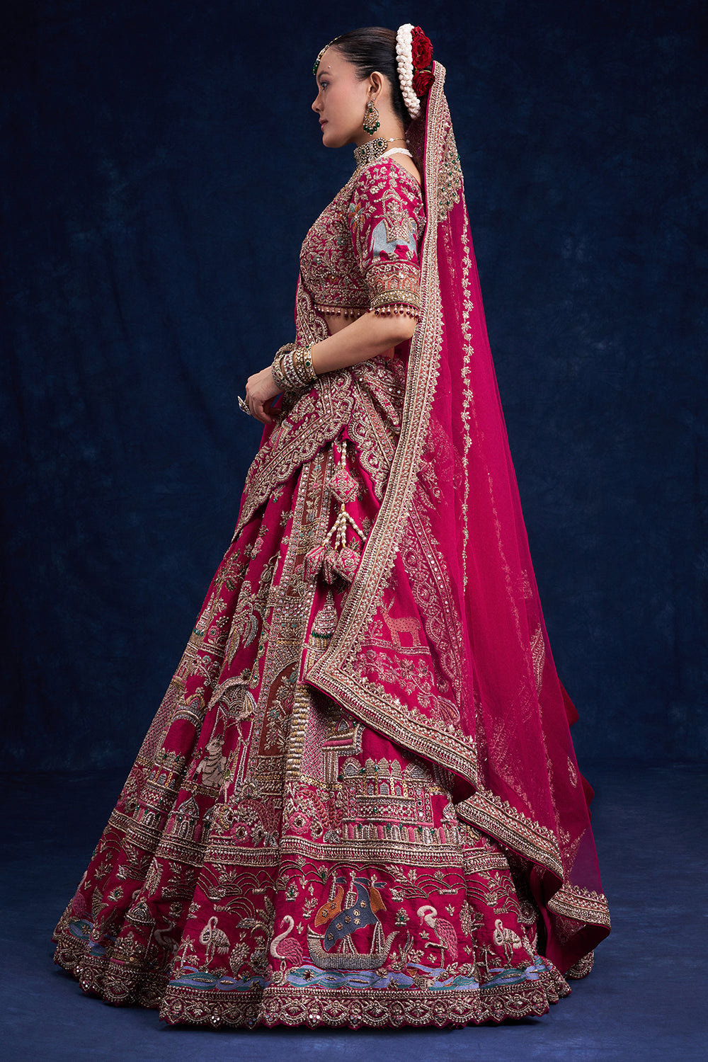 Red Raw Silk Bridal Lehenga with Pearl Cutdana and Sequins Work