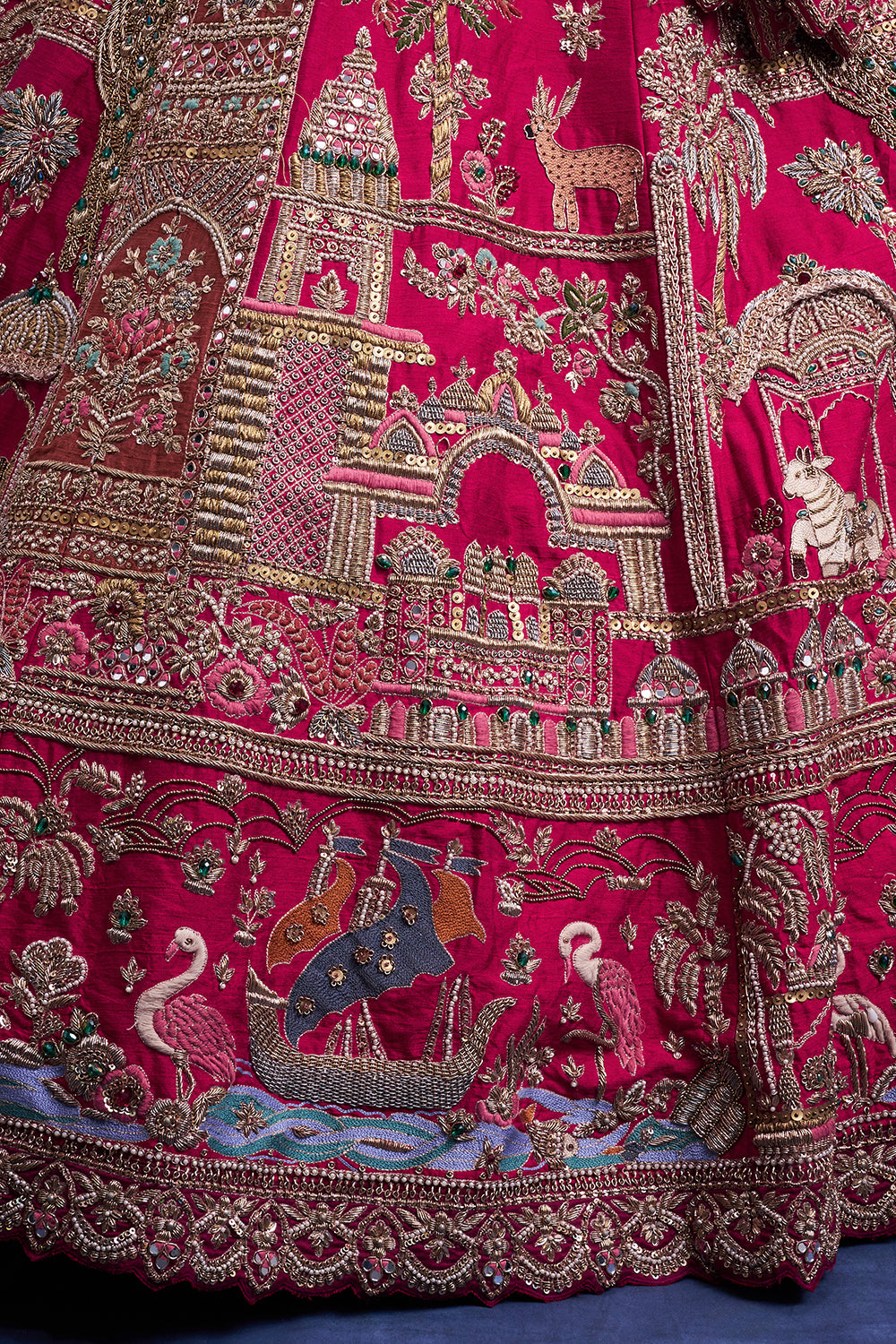 Red Raw Silk Bridal Lehenga with Pearl Cutdana and Sequins Work