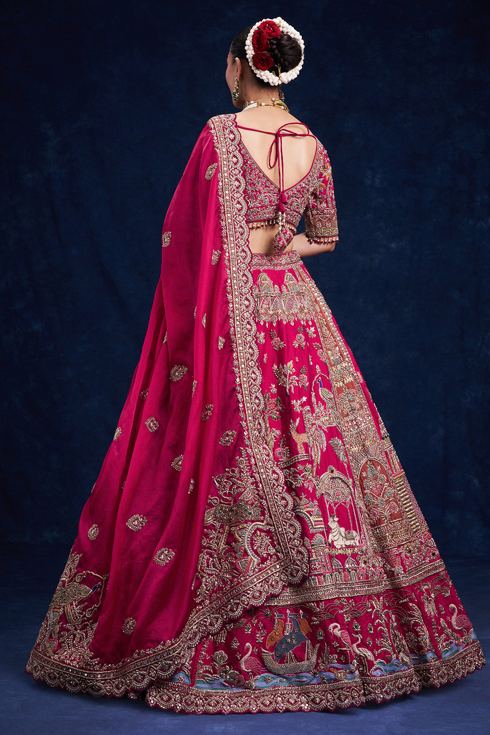 Red Raw Silk Bridal Lehenga with Pearl Cutdana and Sequins Work