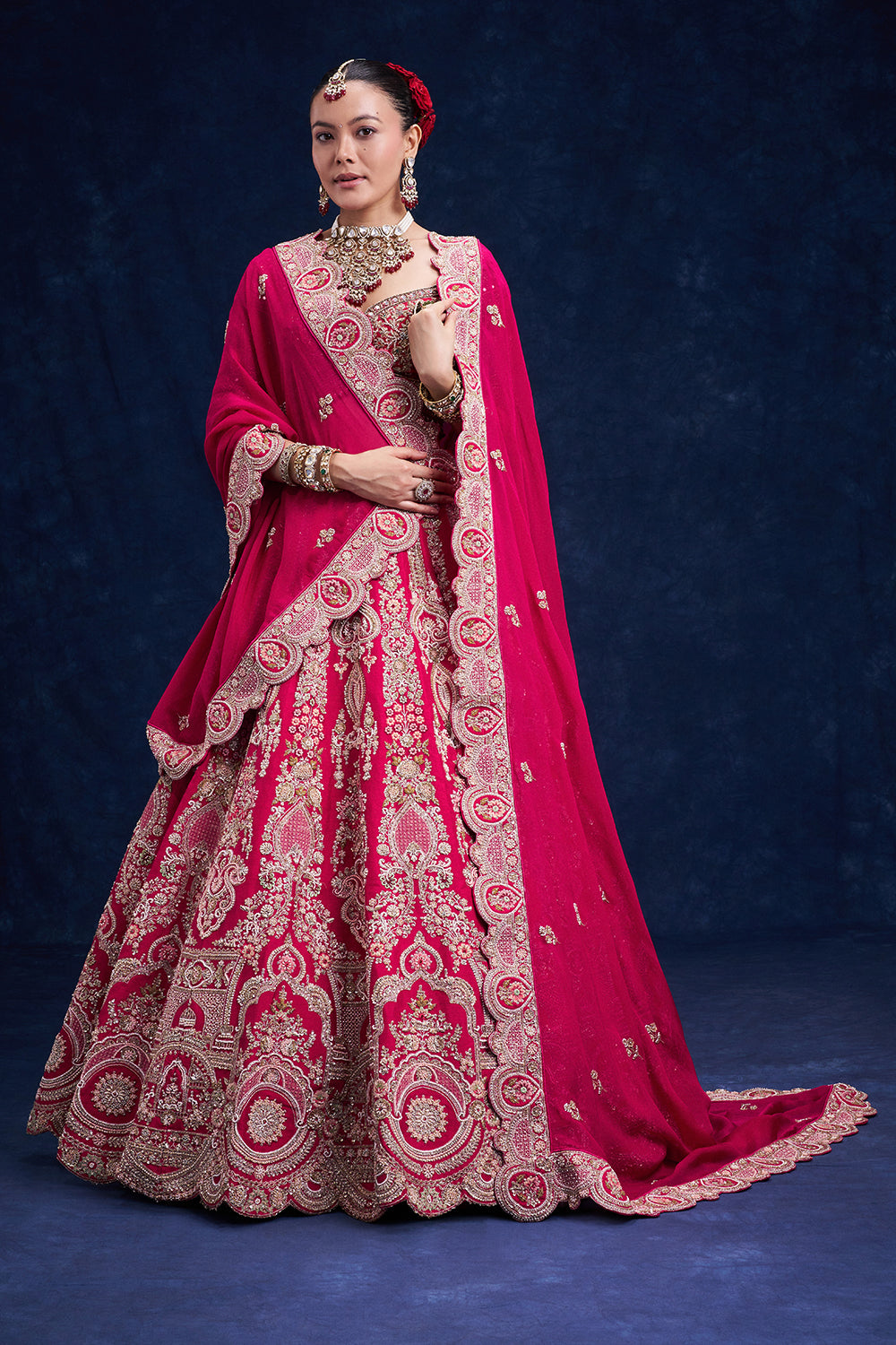 Red Raw Silk Bridal Lehenga with Regal Resham Work