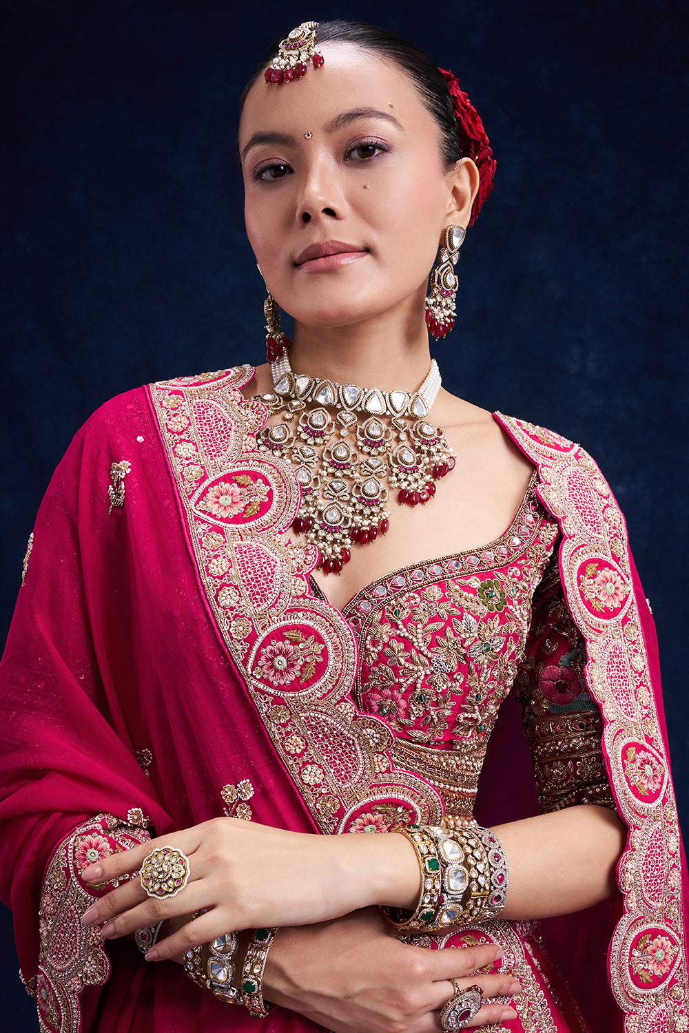 Red Raw Silk Bridal Lehenga with Regal Resham Work