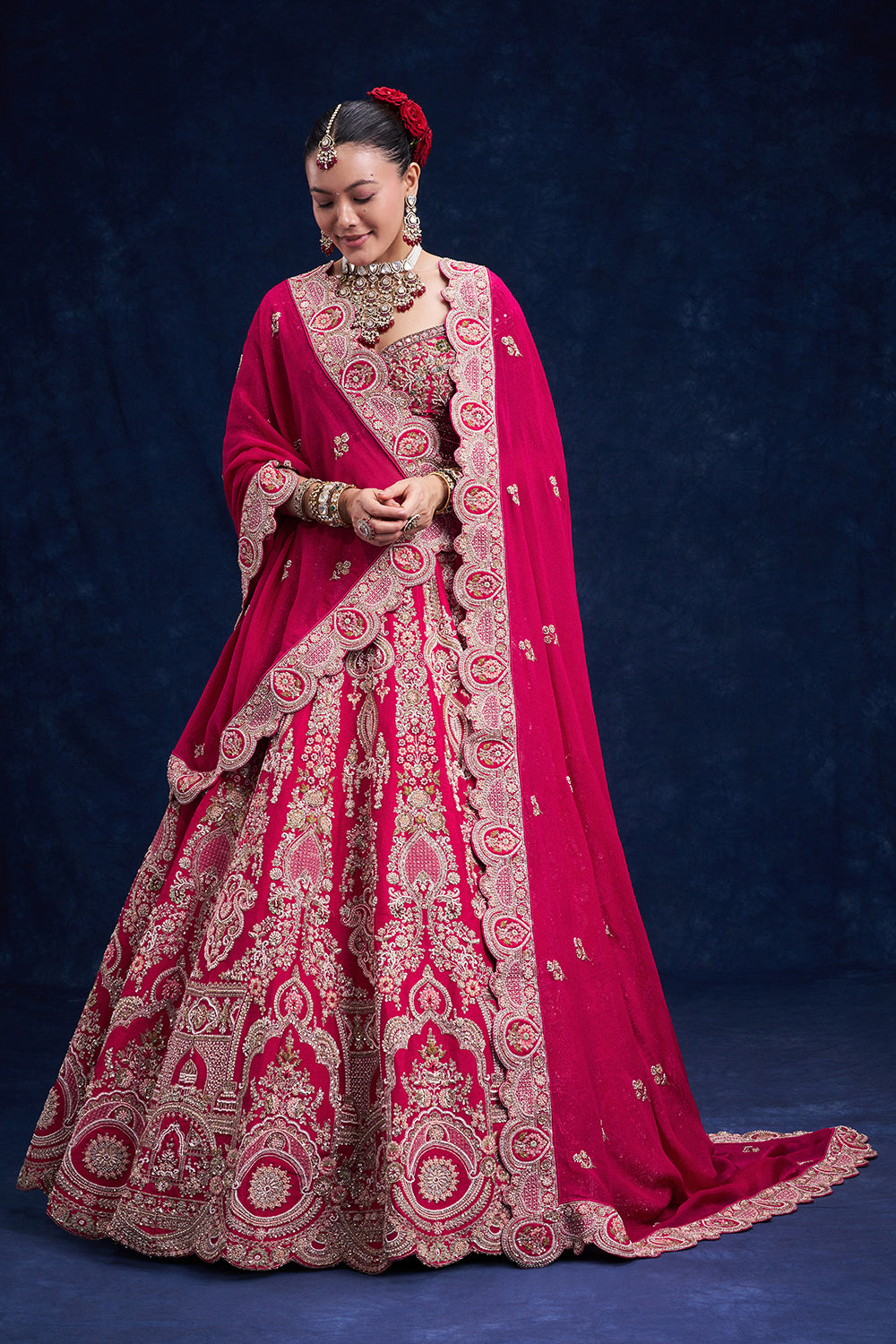 Red Raw Silk Bridal Lehenga with Regal Resham Work
