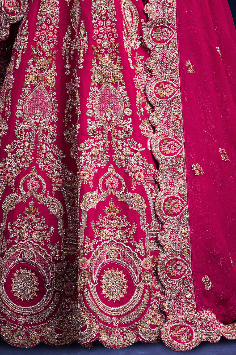 Red Raw Silk Bridal Lehenga with Regal Resham Work