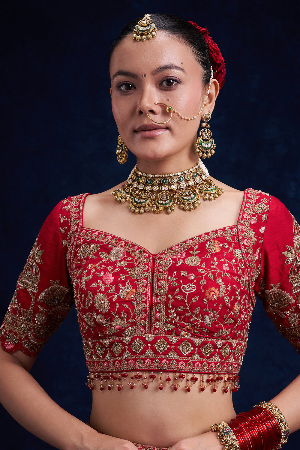 Red Raw Silk Bridal Lehenga with Sequins and Resham Work