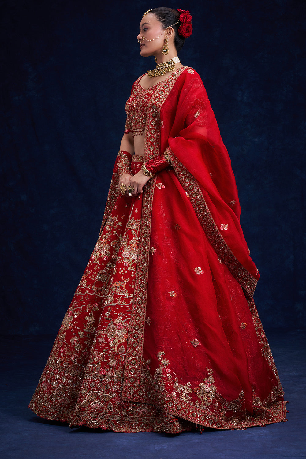 Red Raw Silk Bridal Lehenga with Sequins and Resham Work