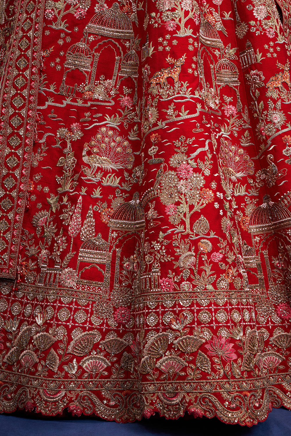 Red Raw Silk Bridal Lehenga with Sequins and Resham Work
