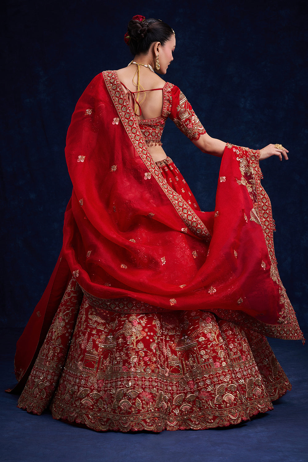 Red Raw Silk Bridal Lehenga with Sequins and Resham Work