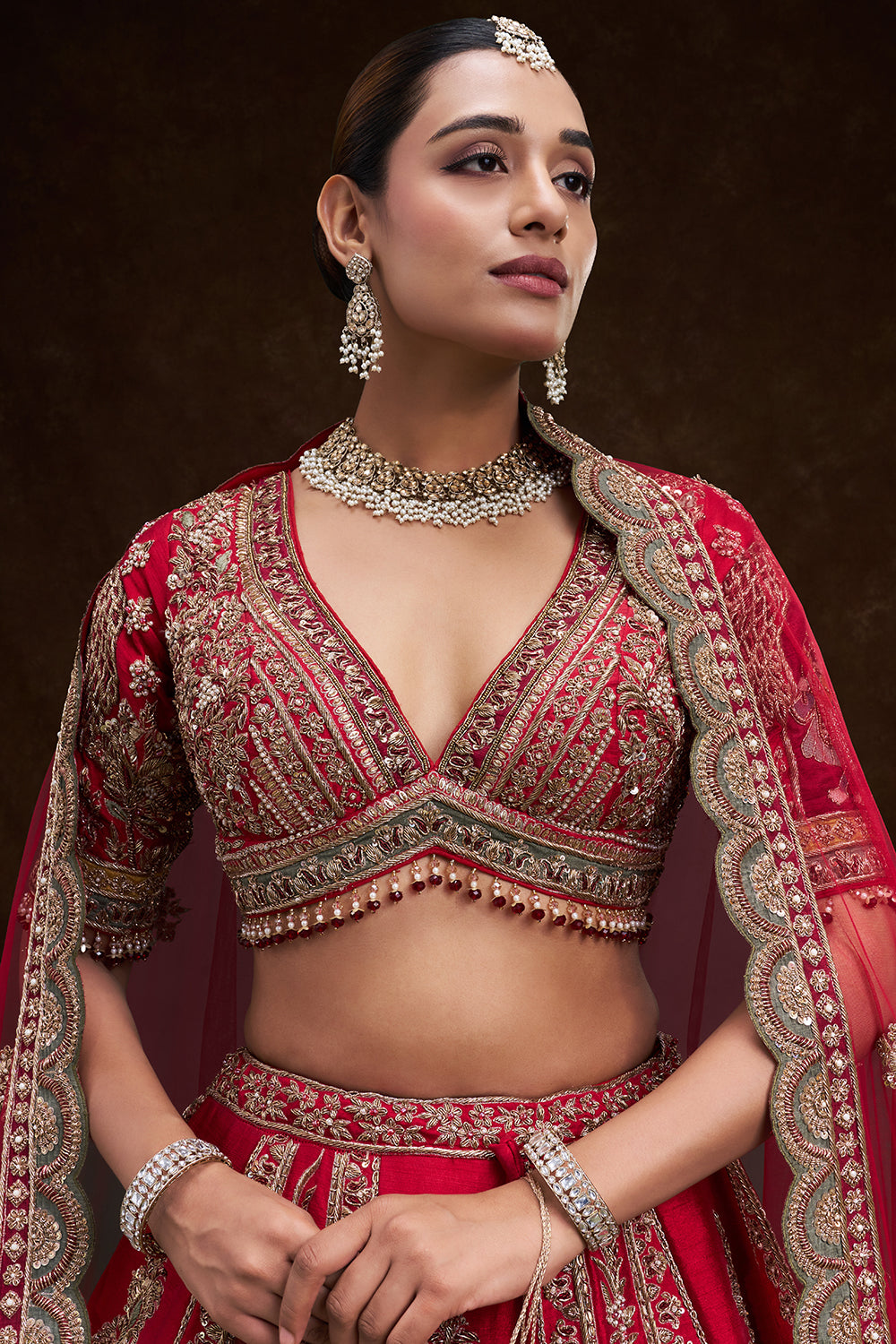 Red Raw Silk Bridal Lehenga with Zardozi Heritage Motifs