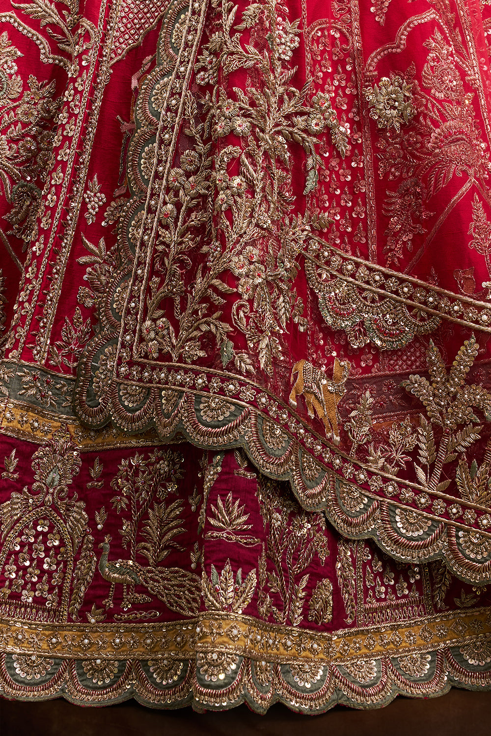 Red Raw Silk Bridal Lehenga with Zardozi Heritage Motifs