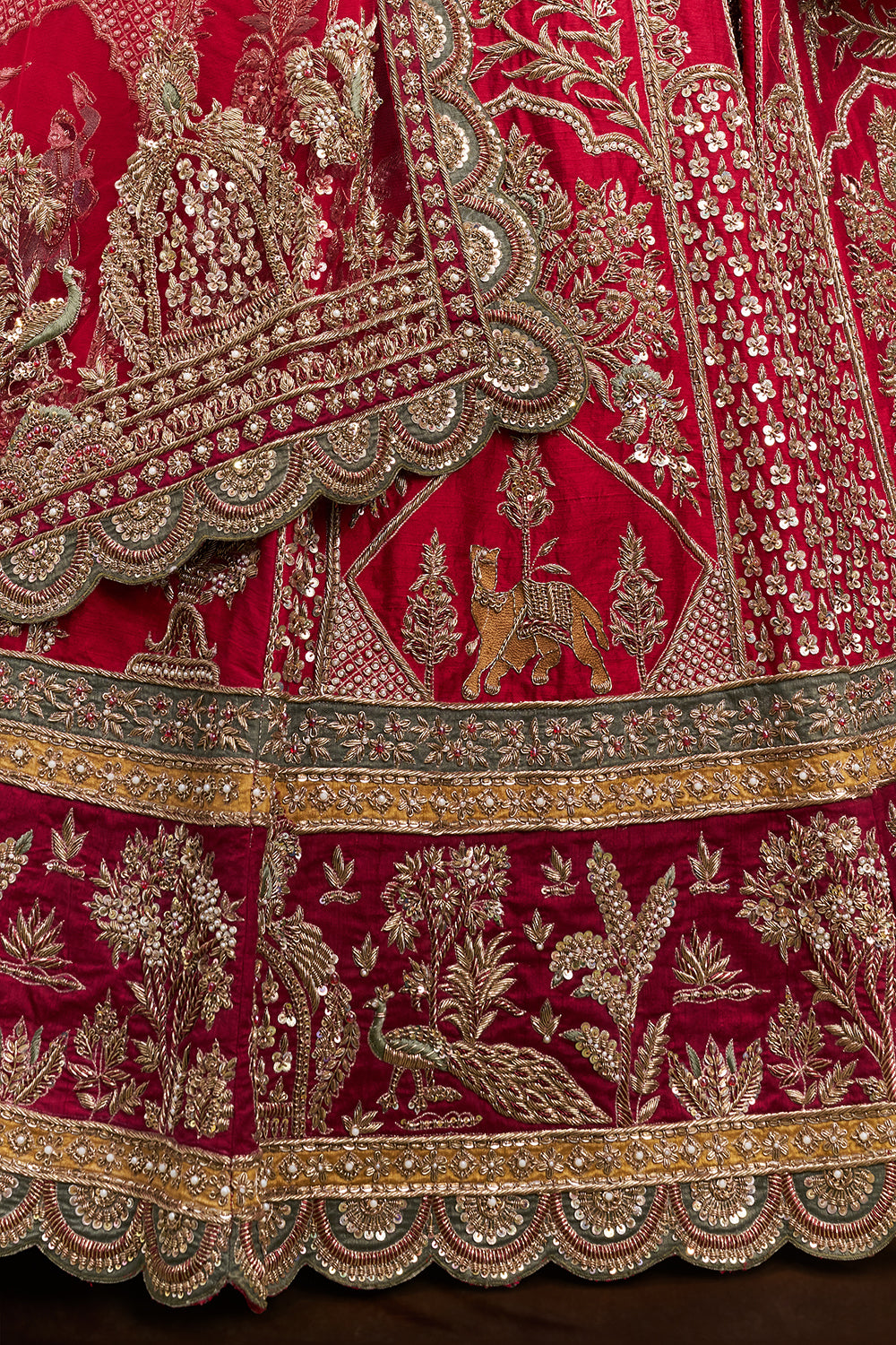 Red Raw Silk Bridal Lehenga with Zardozi Heritage Motifs