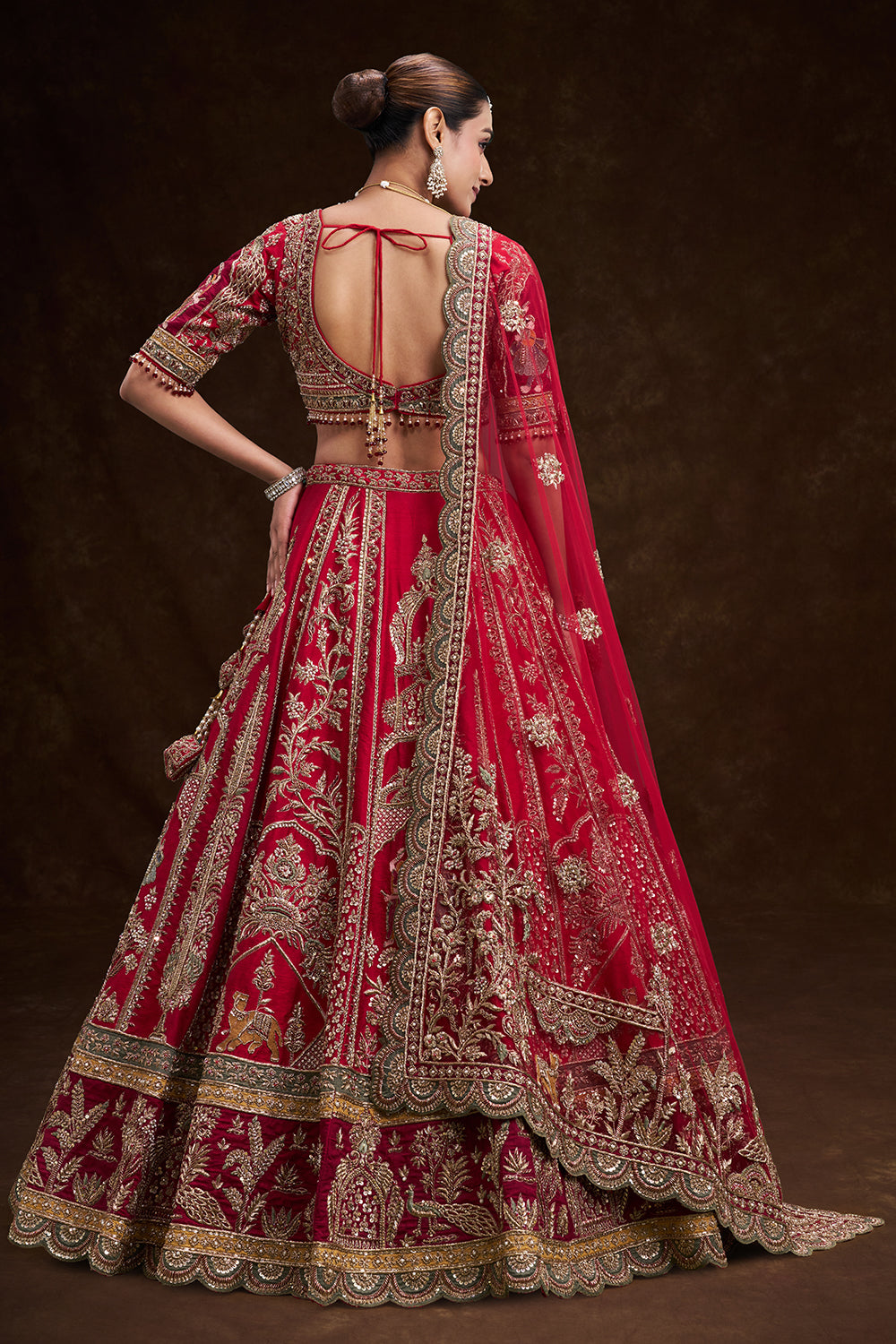 Red Raw Silk Bridal Lehenga with Zardozi Heritage Motifs