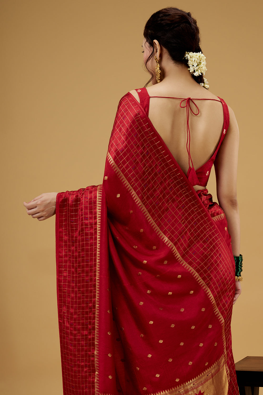 Red Satin Silk Saree with Zari Work