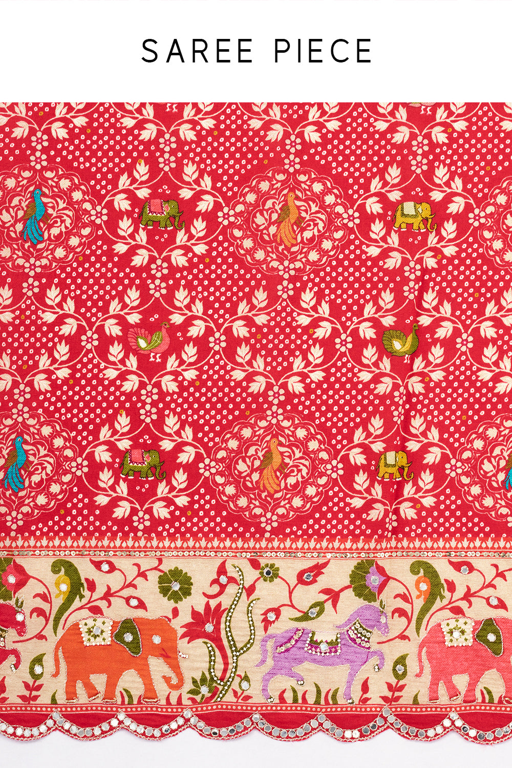 Red Silk Bandhej Print Saree with Mirror and Zari Work