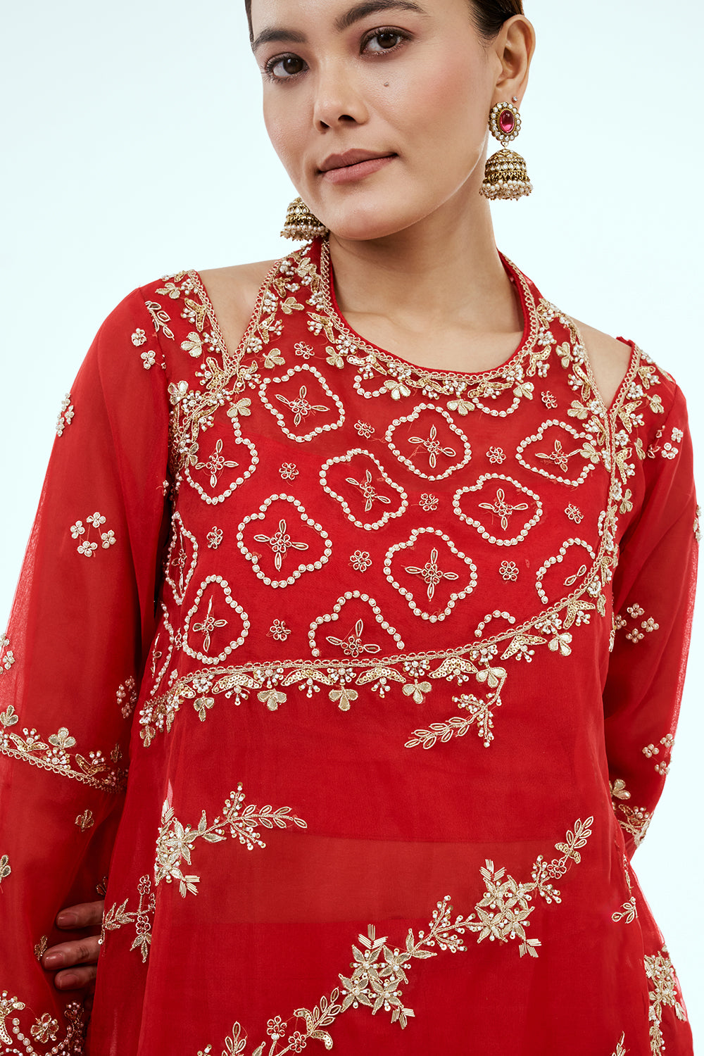 Red Uppada Silk Co-ord Set with Gota Work