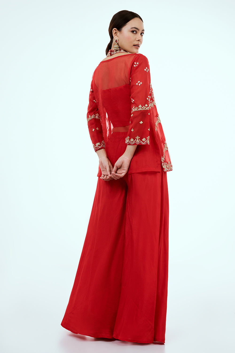Red Uppada Silk Co-ord Set with Gota Work