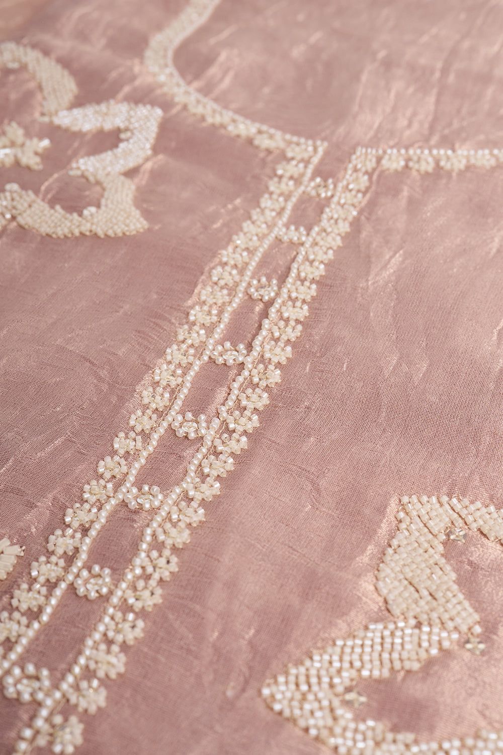 Rose Gold Cutdana & Moti Embroidered Unstitched Suit Set