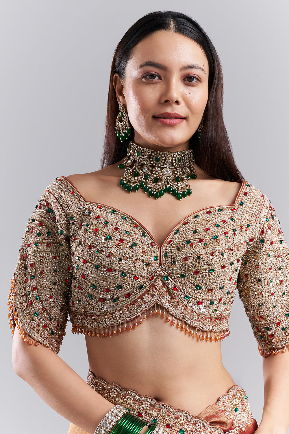 Rose Gold Embellished Border Saree and Stitched Blouse
