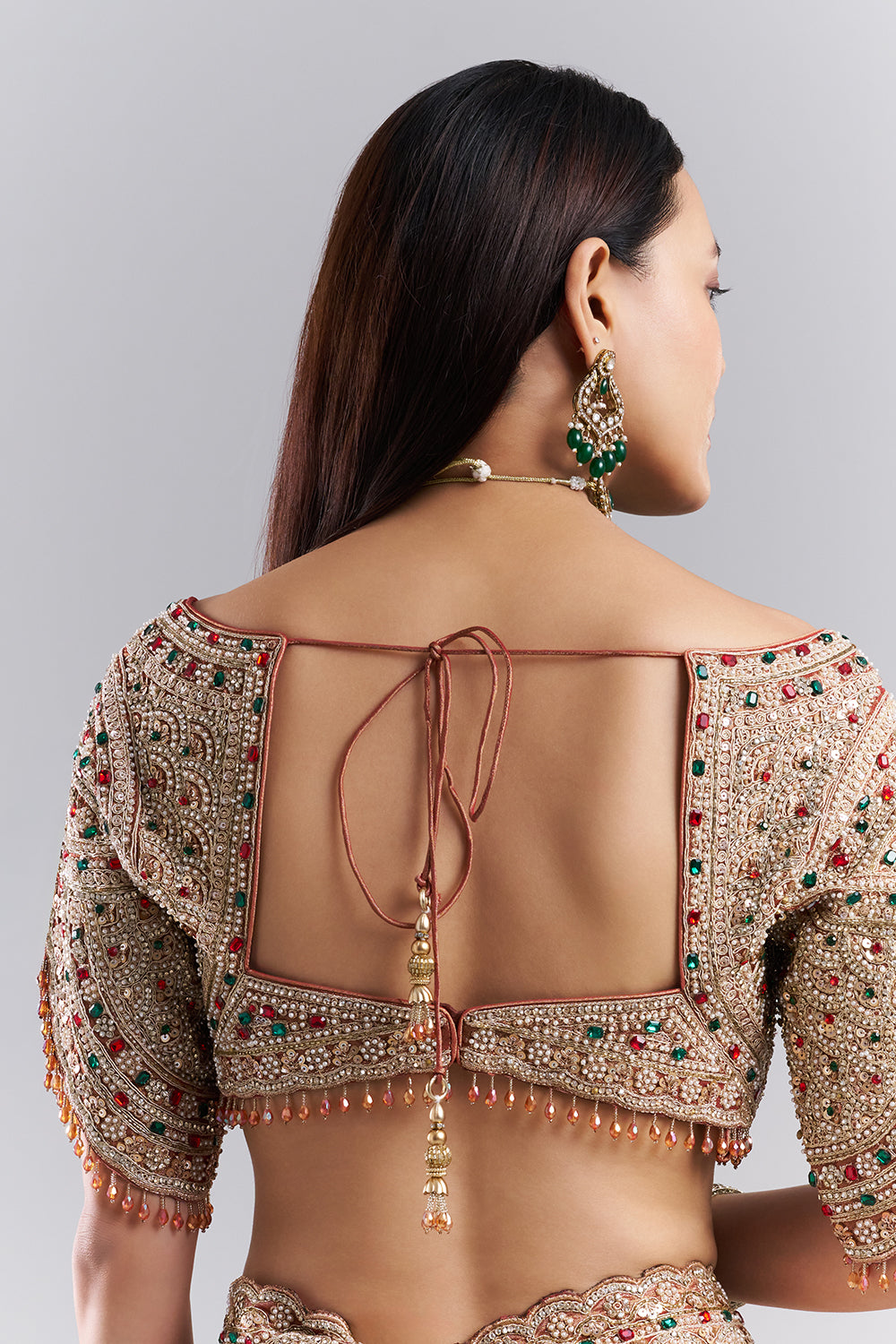 Rose Gold Embellished Border Saree and Stitched Blouse