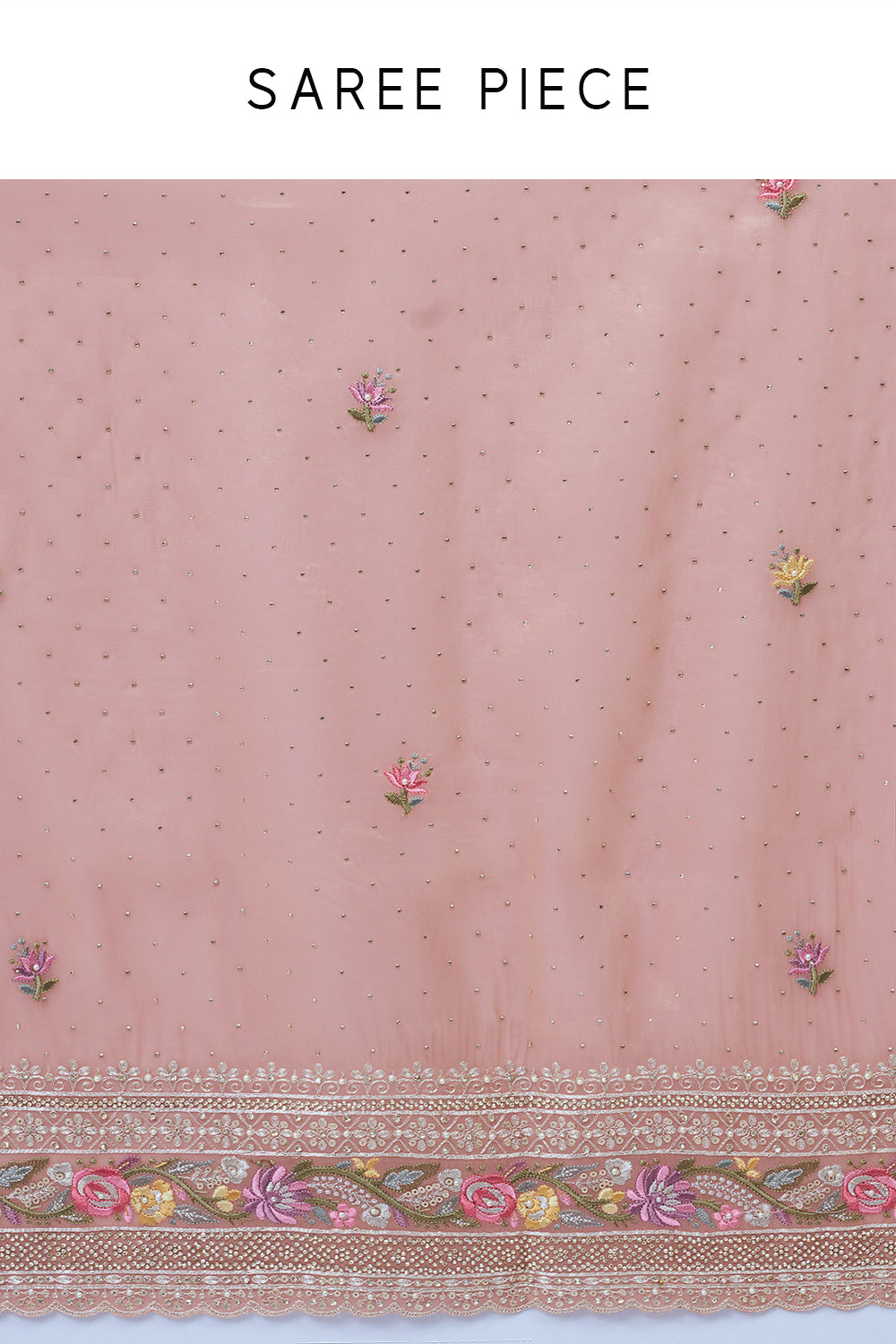 Rose Gold Organza Saree with Thread Work