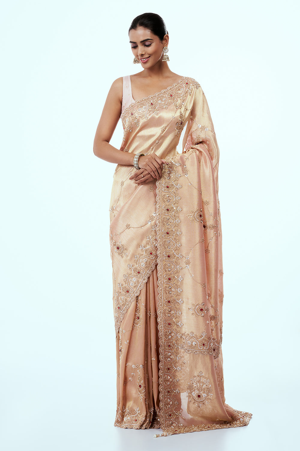 Rose Gold Tissue Saree with Cutdana Work