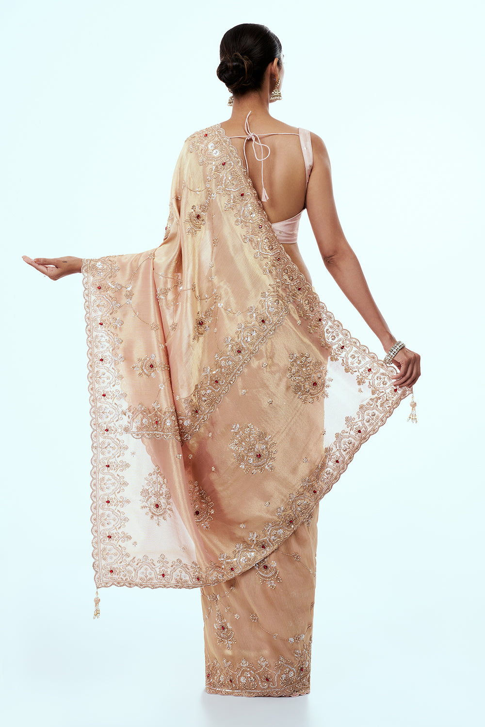 Rose Gold Tissue Saree with Cutdana Work