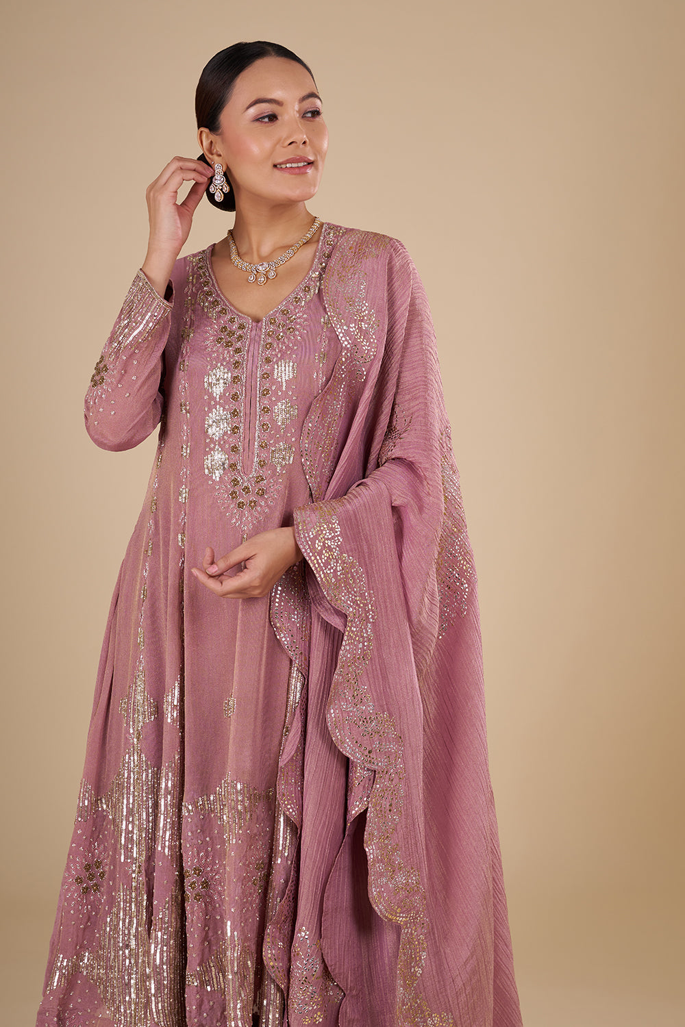 Rose Mauve Silk Blend Kurta Set