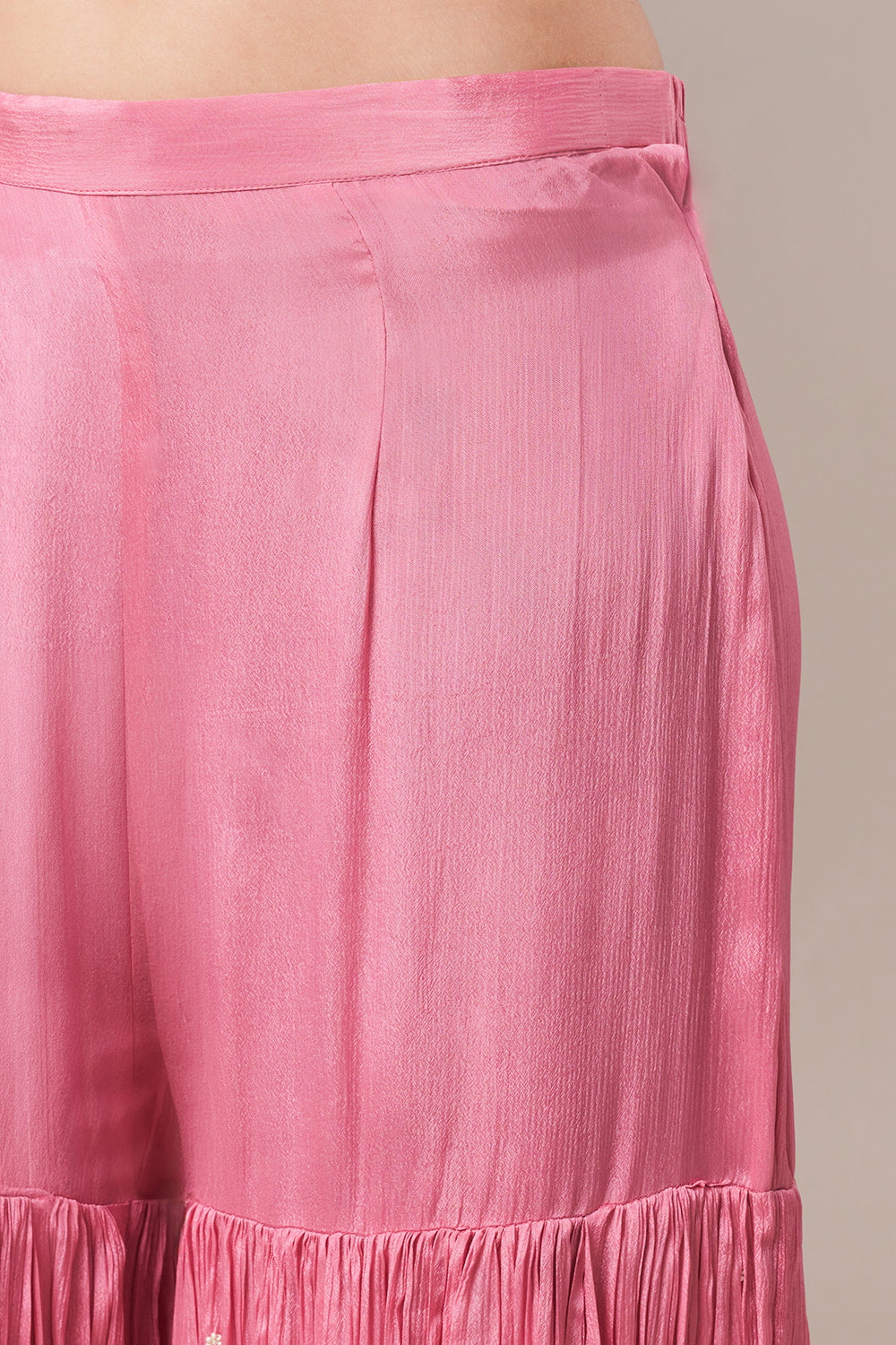Rose Pink Chinon Sharara Suit with Pearl and Sequin Work