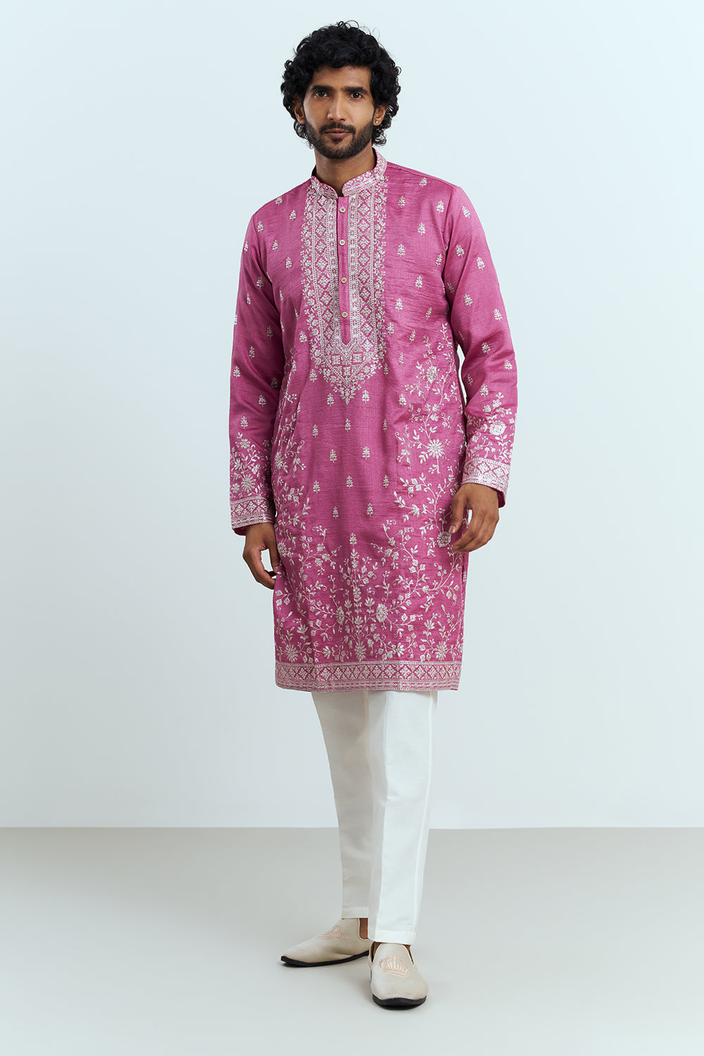 Rose Pink Embroidered Men's Kurta Set