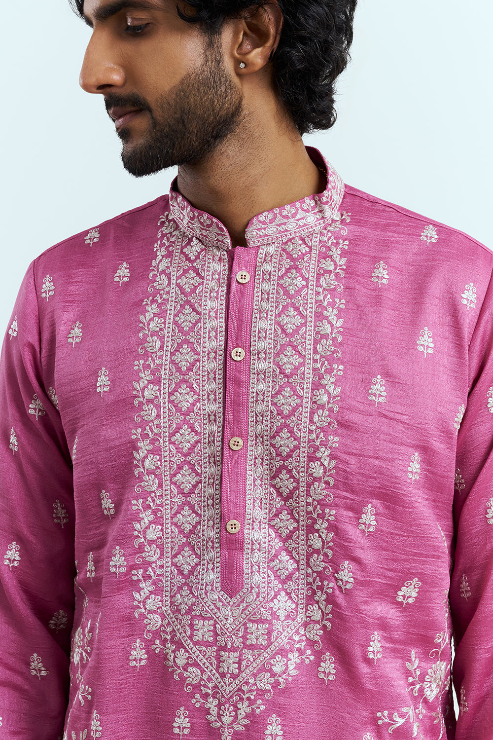 Rose Pink Embroidered Men's Kurta Set