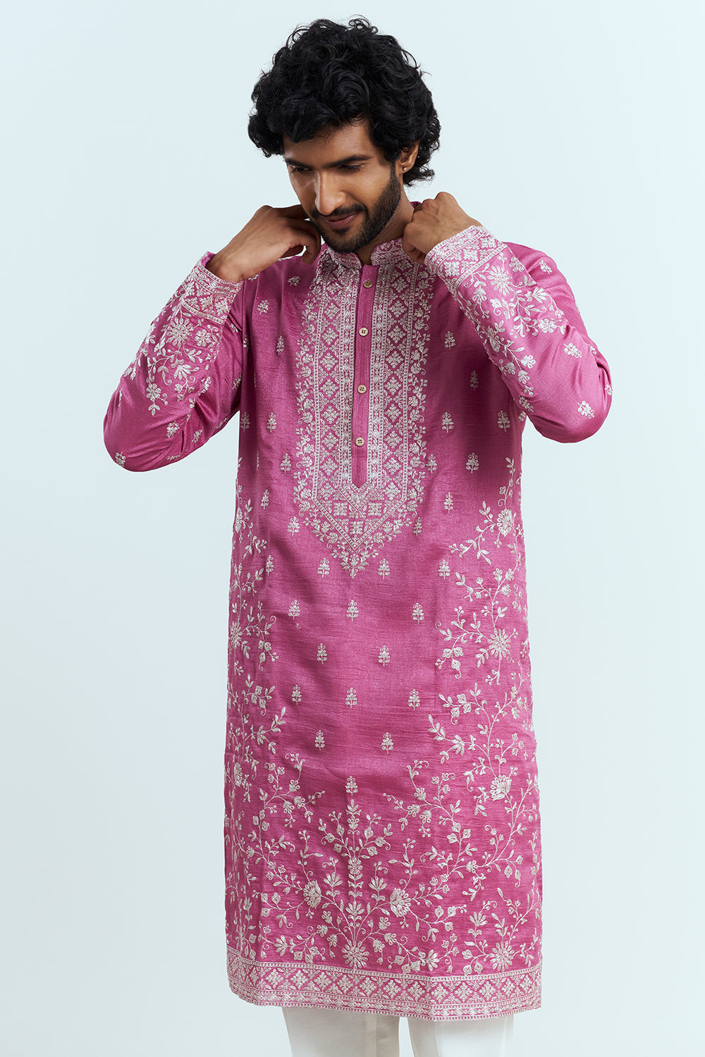 Rose Pink Embroidered Men's Kurta Set