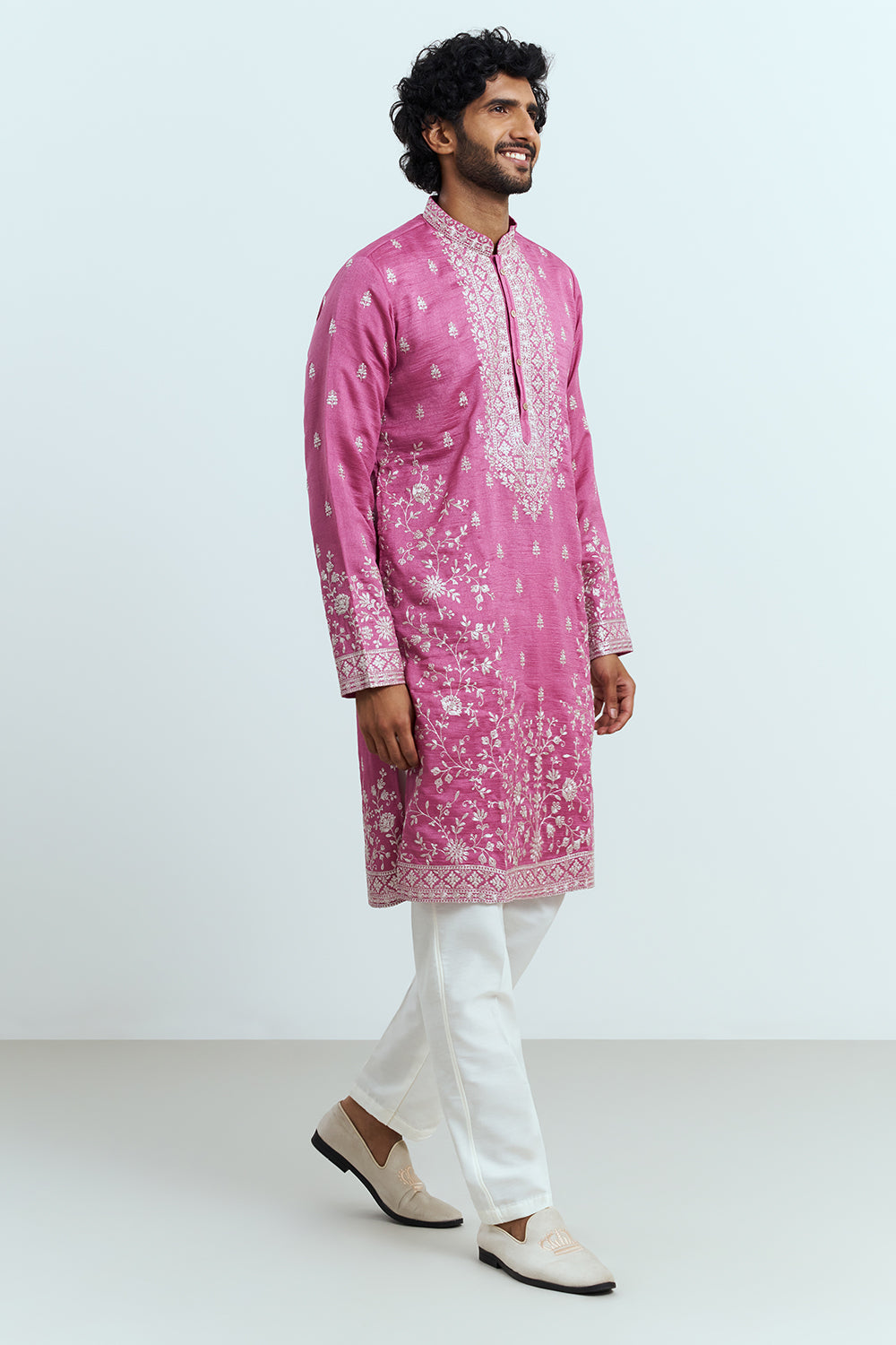 Rose Pink Embroidered Men's Kurta Set