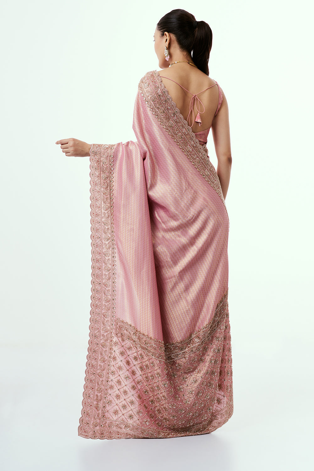 Rose Pink Shimmer Zari Tissue Saree with Cutdana Work