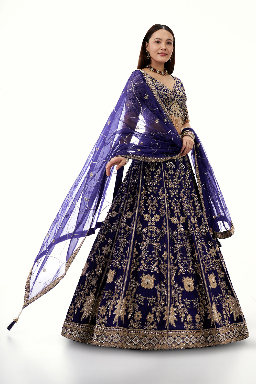 Royal Blue Art Silk Lehenga with with Zari and Cutdana Work