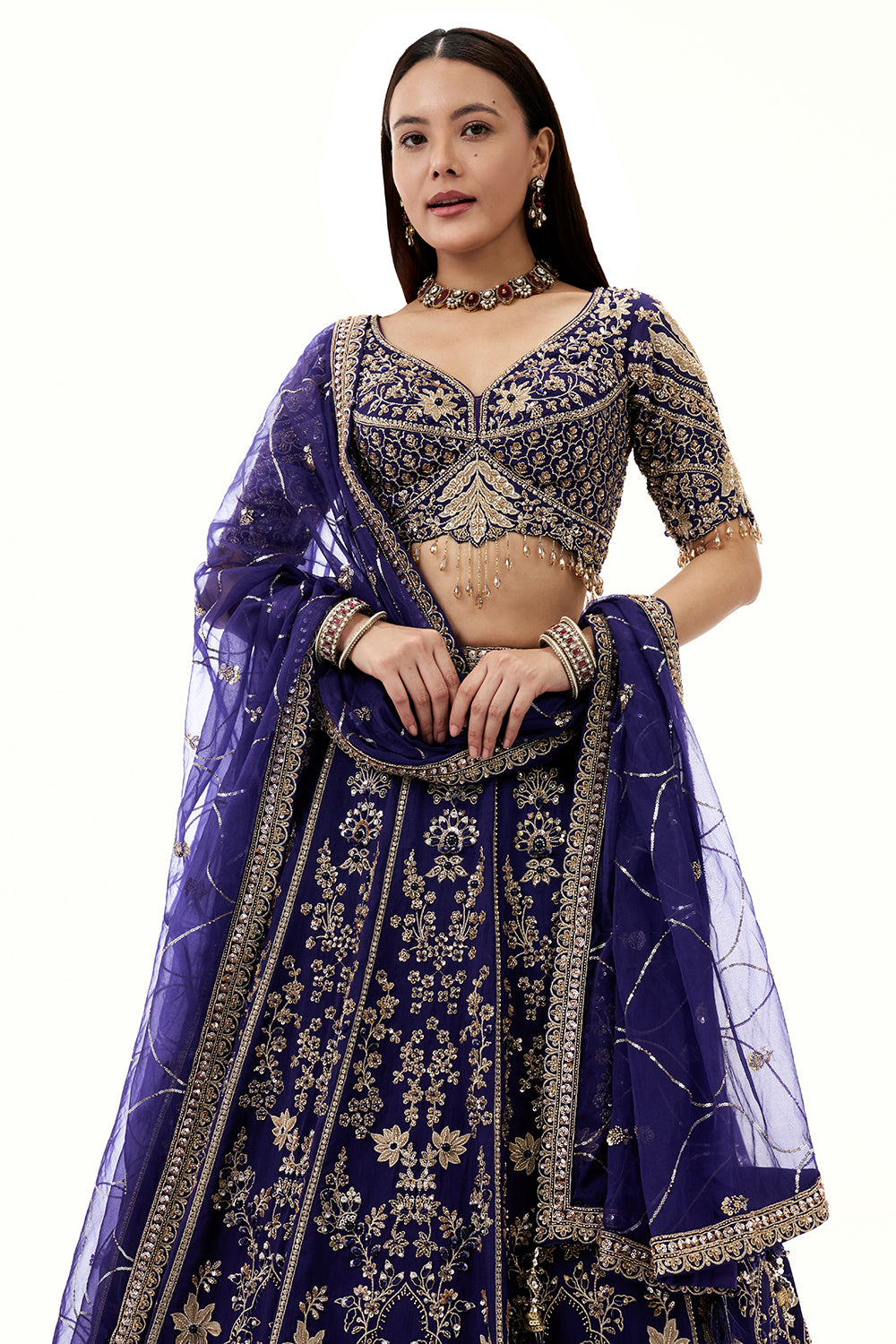 Royal Blue Art Silk Lehenga with with Zari and Cutdana Work