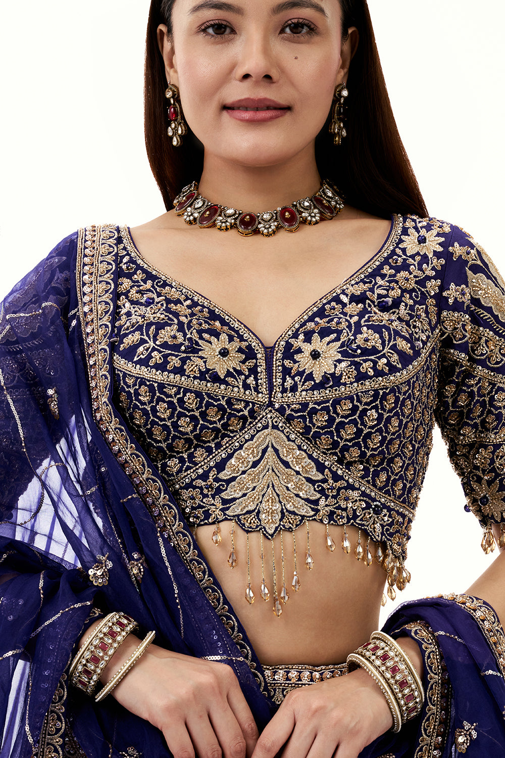 Royal Blue Art Silk Lehenga with with Zari and Cutdana Work