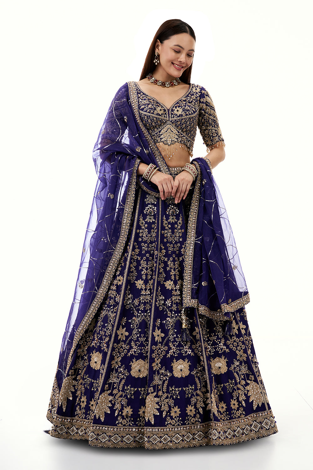 Royal Blue Art Silk Lehenga with with Zari and Cutdana Work