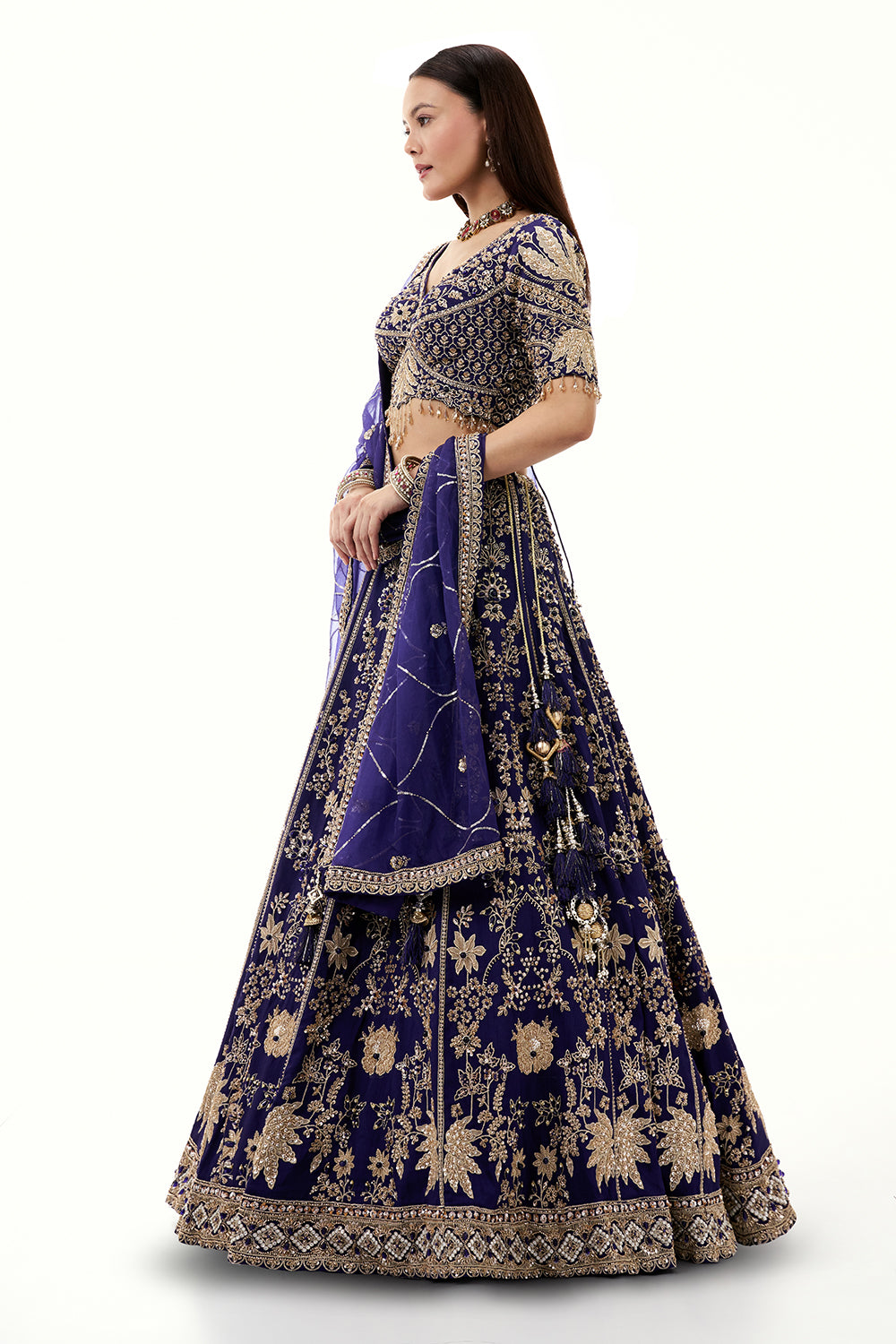 Royal Blue Art Silk Lehenga with with Zari and Cutdana Work