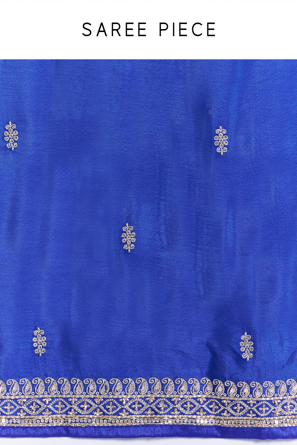 Royal Blue Crepe Embroidered Saree And Stitched Blouse