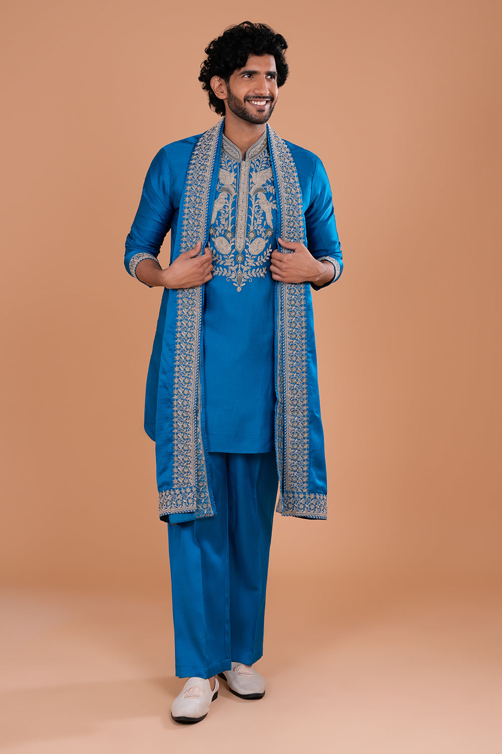 Royal Blue Threadwork Men's Kurta Set